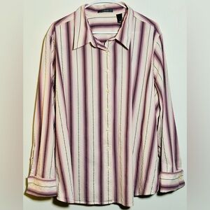 LIZ CLAIBOURNE Pink Maroon & White Striped Button Down Blouse 3X
